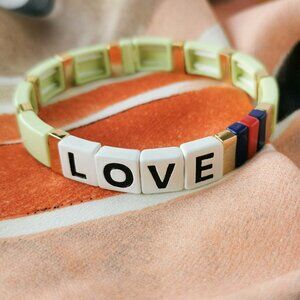 Roxanne Assoulin - Just Say Love - Gold Light Green Enamel Stretch Bracelet